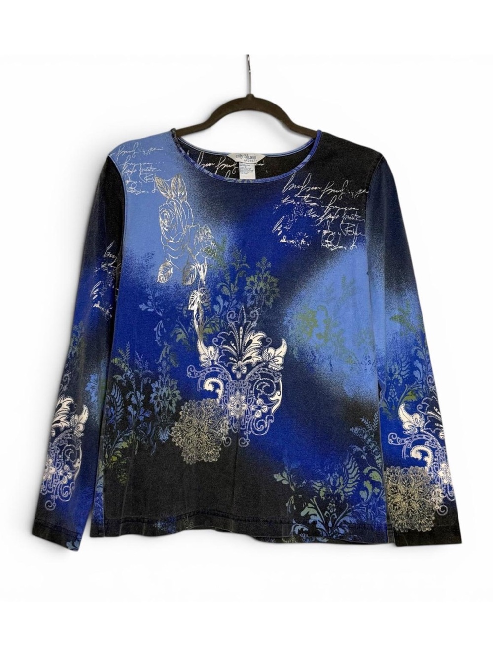 Vintage City Blues by Koret Longsleeve Graphic Knit Blouse